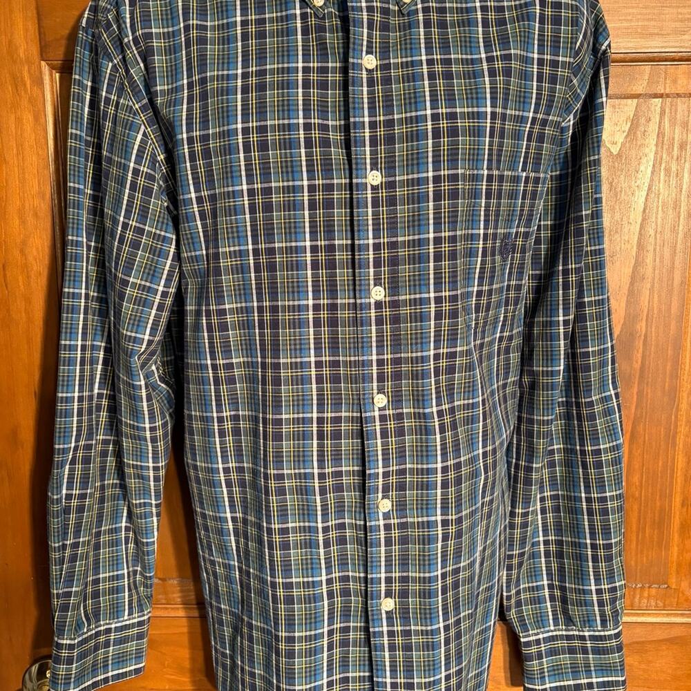 Chaps Shirt Men's 2XL Long Sleeve Button‎ Down Stretch Easy Care Green Plaid